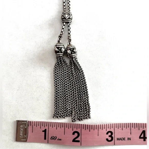 David Yurman Renaissance tassle diamonds adjustable 40 inch box chain necklace